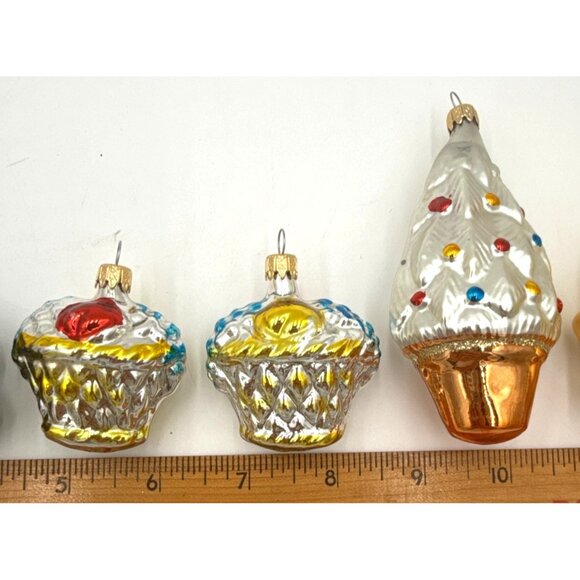 Vintage Mercury Glass Christmas Acorn Ornaments & Glass Cupcake & Tree - Picture 7 of 11